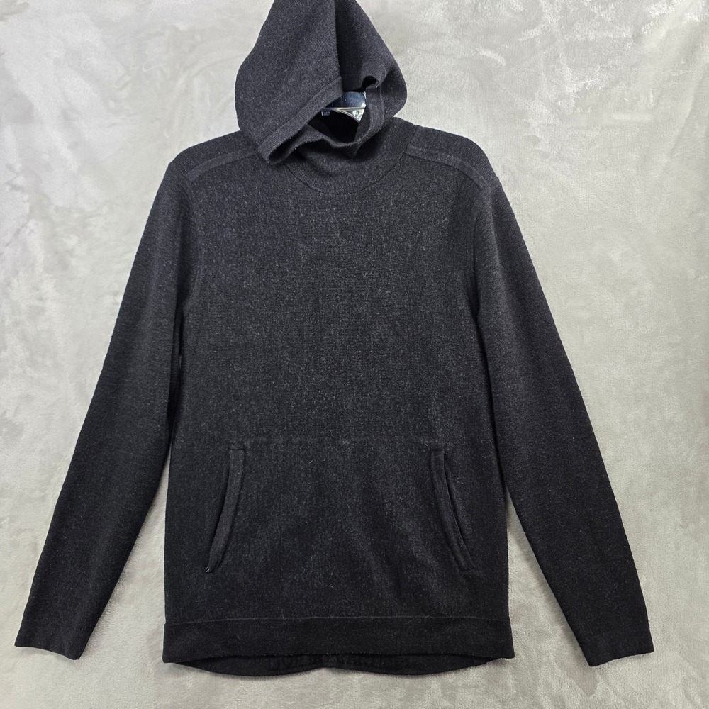 Lululemon Hoodie Men Small Black 100% Merino Wool Knit Pullover Sweater
